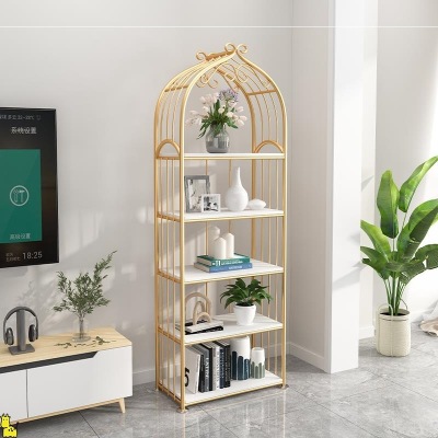 Product Display Rack Nordic Floor Shelf Light Luxury Bookshelf Golden Iron Living Room Partition Storage Bedroom Birdcage