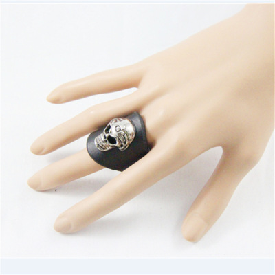 Factory Direct Sales Hot Sale in Europe and America Punk Letter Ghost Head Genuine Leather Ring Hand Jewelry Processing Order