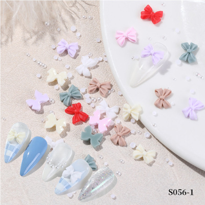 Japanese-Style and Internet-Famous Same Pearl Bow Nail Accessories Ins Fairy Nude Powder Resin Three-Dimensional DIY Nail Jewelry