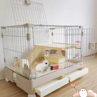 Rabbit Household Drawer-Type Automatic Manure Cleaning Large Rabbit Nest Guinea Pig Hamster Cage Double-Layer Villa Pet Rabbit Cage