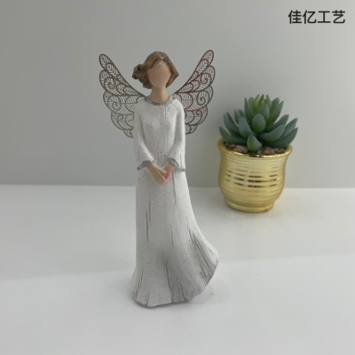 New Resin Crafts Angel Decoration Creative Hand Carved Craft, Metal Wings