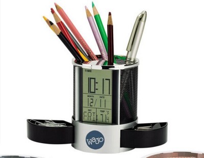 Direct Sales Iron Net Calendar Pen Holder Desktop Pencil Canister Multi-Function Led Pen Holder with Calendar