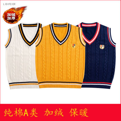 Cotton Fleece-Lined Thickened Autumn and Winter Middle and Big Children Boy Girl Baby Sweater Vest Kids' Sweater Vest