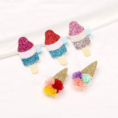 90510 Ice Cream Cone Barrettes Flower All-Inclusive Children Barrettes Baby Girl Sequins GREAT Side Clip