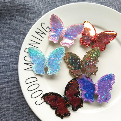 GREAT Children's Double-Layer Butterfly Barrettes Laser Magic Butterfly Retro Children's Hair Accessories Coarse Powder Particles Hair Accessories