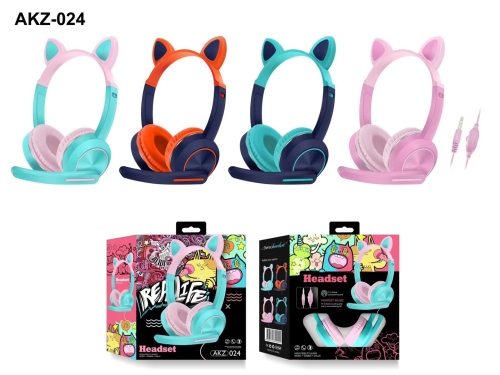 Cross-Border New Cat Ear Head Tooth Headset Children Student Girl Luminous Wired Voice headphones 