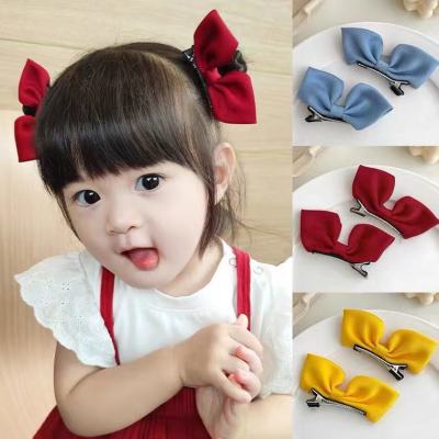 Korean Style Bow Barrettes Children's Three-Dimensional Fabric Pleated Cute Red Small Size Princess Lace Side a Pair of Hairclips Hair Accessories