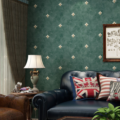 Idyllic Style Dark Green Wallpaper Retro European Style Bedroom Living Room Television Background Wall Wallpaper