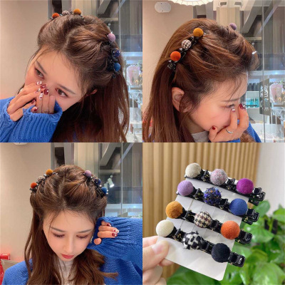 Retro French Classic Style Braided Hair Barrettes Side Double Layer Bangs Duckbill Clip Female Clip Hairware Plush Hairpin