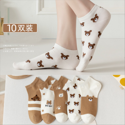 Socks Women's Socks Spring and Summer Thin Breathable Cute Cartoon Bear Ins Trendy All-Match Short Socks Wholesale