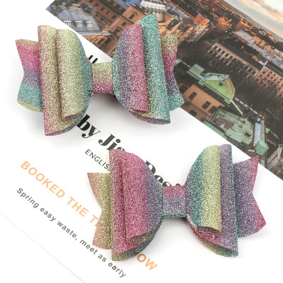 Cross-Border New Arrival Rainbow Color Onion Powder Three Layers Barrettes Onion Powder Cloth Gradient GREAT Fishtail Dusting Powder Hair Accessories