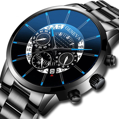 Steel Watch Men's Fashion High-End Cross-Border Hot Calendar Quartz Watch Foreign Trade Wholesale Leather Watch Strap