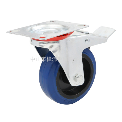 Blue European-Style Industrial Elastic Rubber Wheel Mute Soft Tire Large Bearing Casters