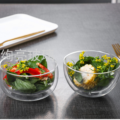 Borosilicate Heat-Resistant Double-Layer Glass Bowl Dessert Bowl Transparent Salad Bowl Fruit Bowl Snack Bowl Tableware