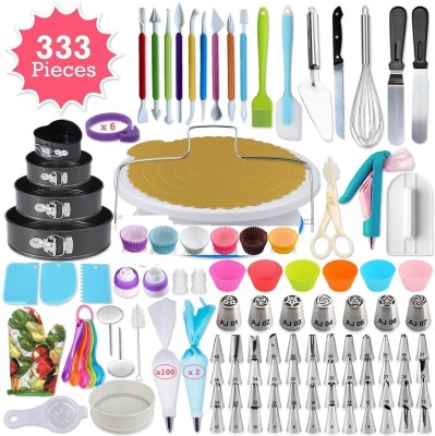 Amazon Cross-Border Hot Selling 333 Piece Set Cake Turntable Decoration Pastry Nozzle Set Fondant Baking Factory Spot