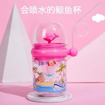 Dancing Whale Water Spray Cup Net Red Fountain No-Spill Cup Cute Baby Straw Cup Direct Suction Pink Cup
