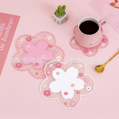 INS Style Cute Sakura-Shaped Non-Slip Heatproof Mat Household Flexible Glue Teacup Mat Water Cup Anti-Scalding Table Mat