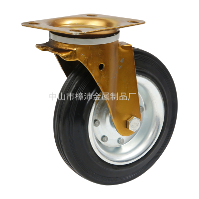 6-Inch 8-Inch 660 L1200l Trash Can Caster Plastic Core Universal Brake Caster Golden Rubber Wheel Factory Wholesale
