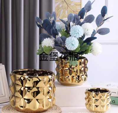 Nordic Simple Golden Ceramic Vase Light Luxury Flower Home Decoration Living Room TV Cabinet Dining Table Vase Decoration