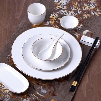 Trim Tableware Four-Piece Set Restaurant Tableware Gold Wire Tableware Set Club Private Room Plate, Bowl and Saucer