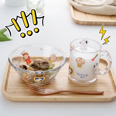 Japanese and Korean Style Student Cartoon Printing Glass Cute Milk Cup Bedroom Breakfast Cup Mug Girly Heart Water Cup