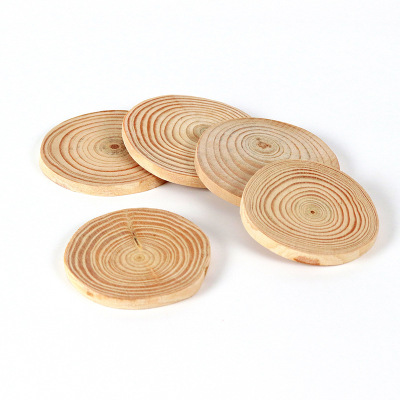 Wholesale round Wood Piece DIY Handmade Zakka Peeling Annual Ring Double-Sided Polished Pine Original Wood Piece Handmade Factory Direct Supply