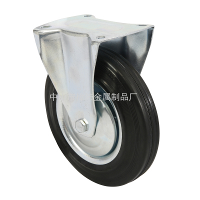Factory Direct Supply 8 Large Size Black Rubber Fixed Industrial Tire Mute Casters Flat Trolley Industrial Tire
