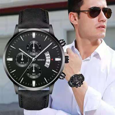 New Hot Cross-Border Men's Fake Three Eyes with Calendar Casual Fashion Business Quartz Belt Watch One Piece Dropshipping