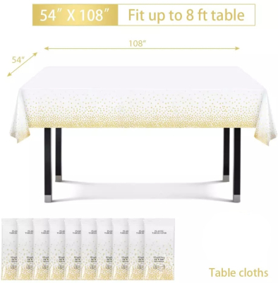 Printed White Background Gold Dot Restaurant Disposable Party Waterproof Disposable PE Plastic Desktop Tablecloth