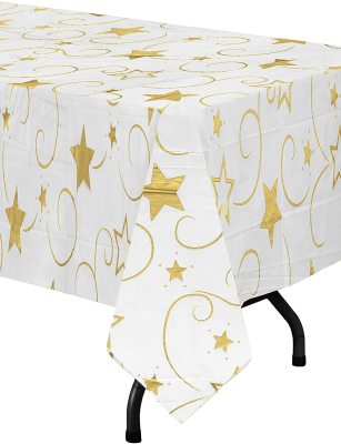 Printed Gold and Silver Five-Pointed Star Rectangular Disposable Pe Plastic Desktop Tablecloth Restaurant Waterproof No-Clean Tablecloth