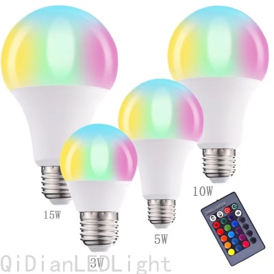 LED Color Changing Remote Control Bulb 85v-265v Colorful RGB Bulb Color Bulb Plastic Package Aluminum Constant Current