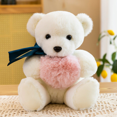 Heart-Hugging Rabbit Fur Teddy Bear Plush Toy 30cm Doll Valentine's Day Gift Doll Cross-Border
