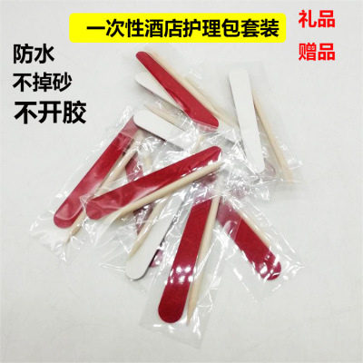 Disposable Nail Cleaning Care Suit Hotel Gift Mini Red and White Nail File Wood Stick Nail Beauty Tool Set