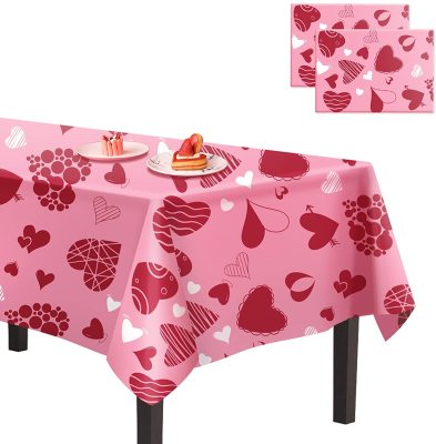 Rectangular Printed Heart-Shaped Disposable PE Plastic Wedding Holiday Party Desktop Tablecloth Waterproof Oil-Proof Disposable