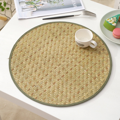 Chinese Pastoral Water Plants Woven Heat Proof Mat Natural Handmade Green Woven Placemat Non-Slip Pot Mat Cup Coasters