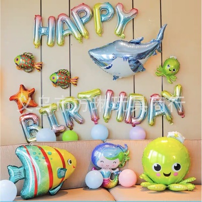 Modeling Shark Octopus Tropical Fish Aluminum Film Balloon Marine Animal Theme Party Decoration Balloon