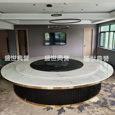 Hotel Electric Dining Table Dining Room Box Marble Electric round Table Remote Control Automatic Turntable Dining Table