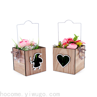 Valentine's Day Wooden Flower Basket Christmas Festival Wooden Portable Flower Basket Wall Decoration