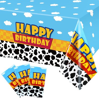 Rectangular Printing Disposable PE Plastic Birthday Gathering Party Holiday Desktop Tablecloth Waterproof Oil-Proof Disposable