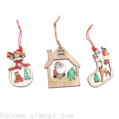 Christmas Holiday Wooden Pendant Christmas Socks House XINGX Gift Bag Hanging Decorations