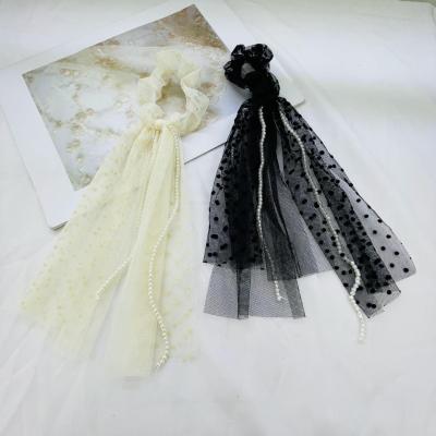 Lace Pearl Streamer Hair Tie Simple Ponytail Hair Band Online Influencer Head String Fairy Temperamental Bow Tie Hair Band