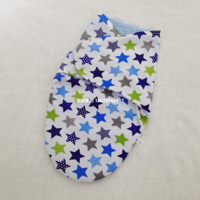 Newborn Anti-Startle Swaddling Double-Layer Printing Swaddling Short Plush Sleeping Bag