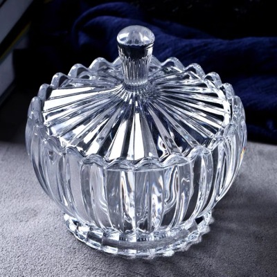 Fire Glass Sugar Bowl Storage Jar Decoration Transparent Candy Fruit Plate Fruit Plate Dried Fruit Tray Creative European Style Sucrier with Lid