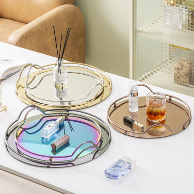 Nordic Ins Mirror Binaural Stainless Steel Tray Aromatherapy Perfume Jewelry Tea Set Exquisite Storage Metal Disc