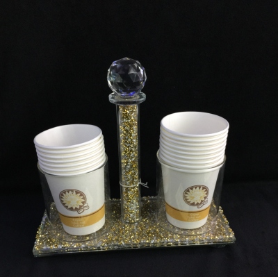 Paper Cup Holder Gold Diamand Crystal