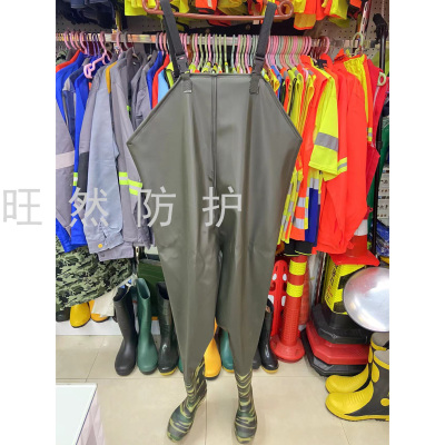 Waterproof Strap Half-Body One-Piece Wader Camouflage Rain Shoes Rain Pants Wear-Resistant PVC Water Pants Wader