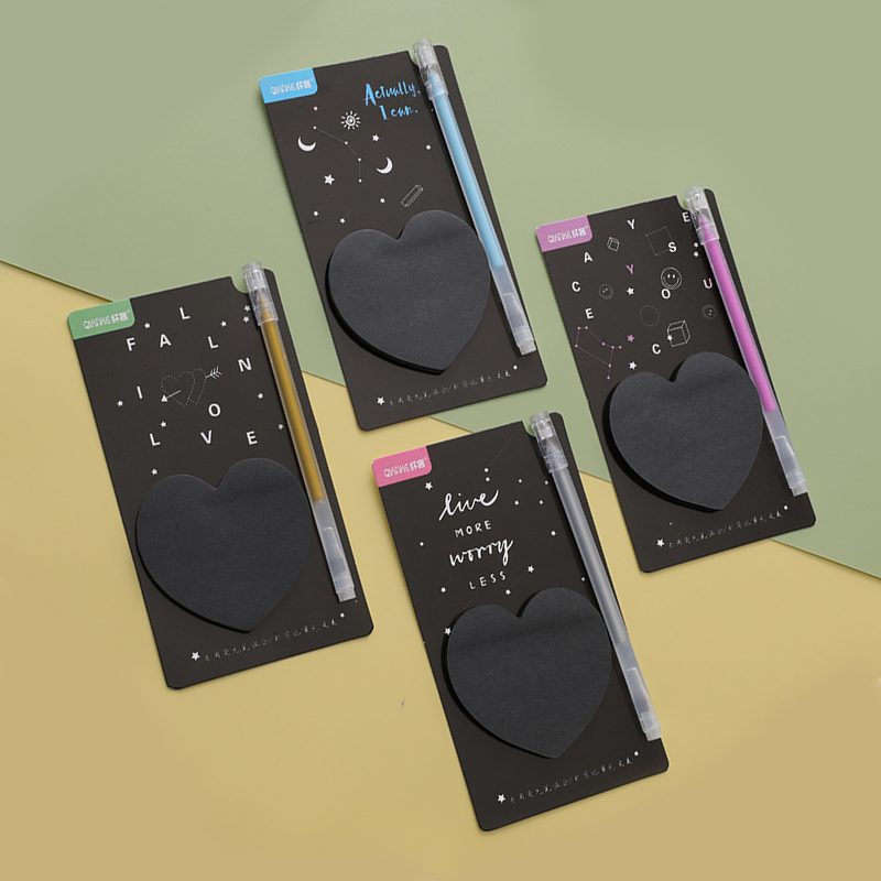 【纤客】黑卡亮光笔便利贴可粘便条贴纸便签本韩版粘性告示留言本