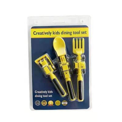 Children's Car Tableware Bulldozer Excavator Toy Shovels 3-Piece Set Fork Disk Set