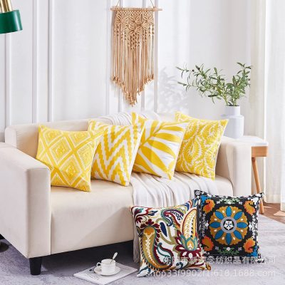 Spot Simple Cotton Embroidery Pillow Cover American Geometric Cushion Bohemian Pillow Cover Factory Direct Sales