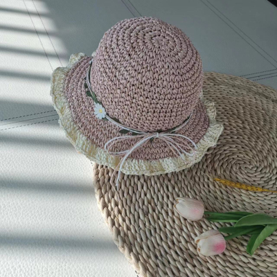 New Summer Children Girl Hand Crochet Small Flower Straw Hat Cute Fashion Sun Hat Sun Protection Beach Trip All-Matching